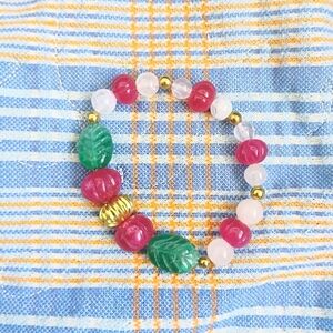 SOLD Handmade Berry Bracelet In Ruby, Emerald, and Rose Quartz